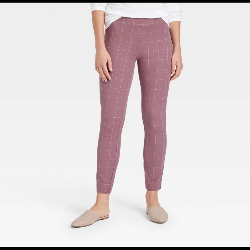 ✨NWT✨ Purple Plaid High-Rise Skinny Ankle Pants